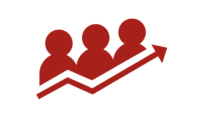 Icon of 3 heads with arrow underneath slanting upwards