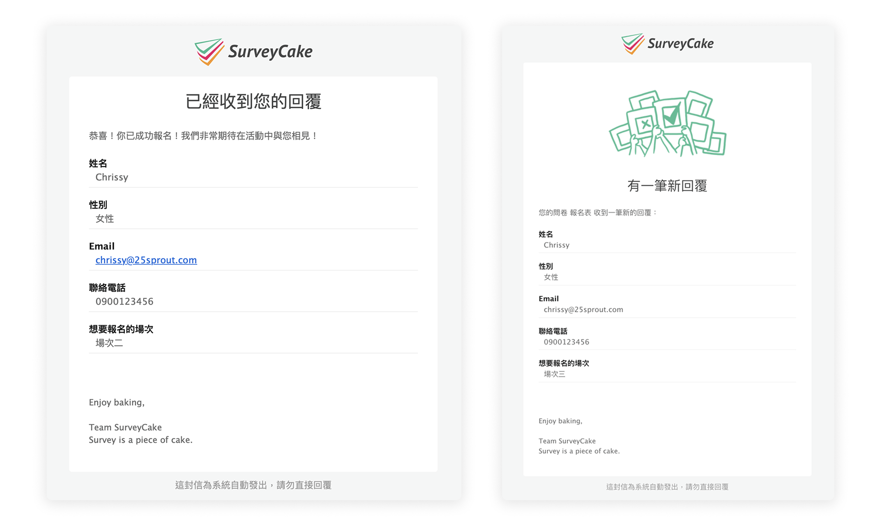 自動發送成功報名信件