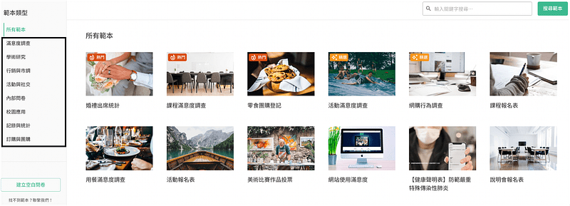 問卷範本頁