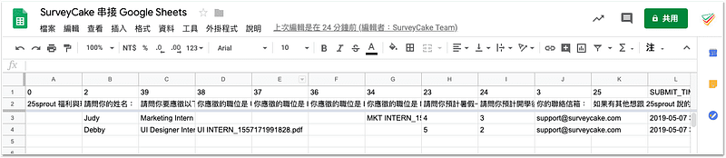 Google Sheet 顯示畫面