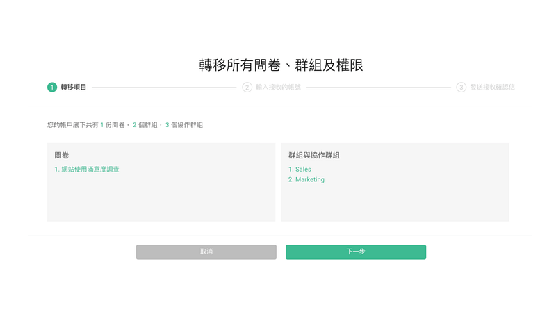 透過 SurveyCake ENTERPRISE 輕鬆進行問卷與權限移轉