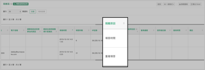 填答隔離區的隔離原因