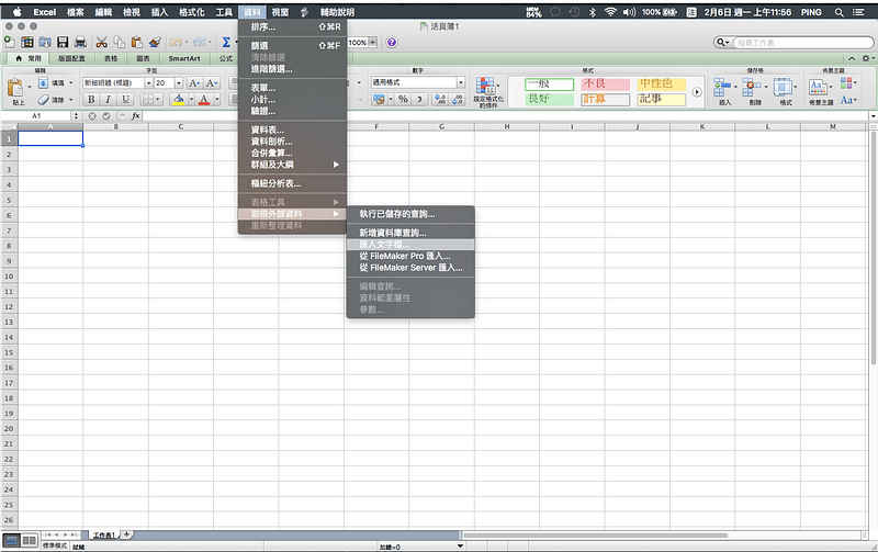 打開 Excel 選擇資料,取得外部資料匯入文字檔