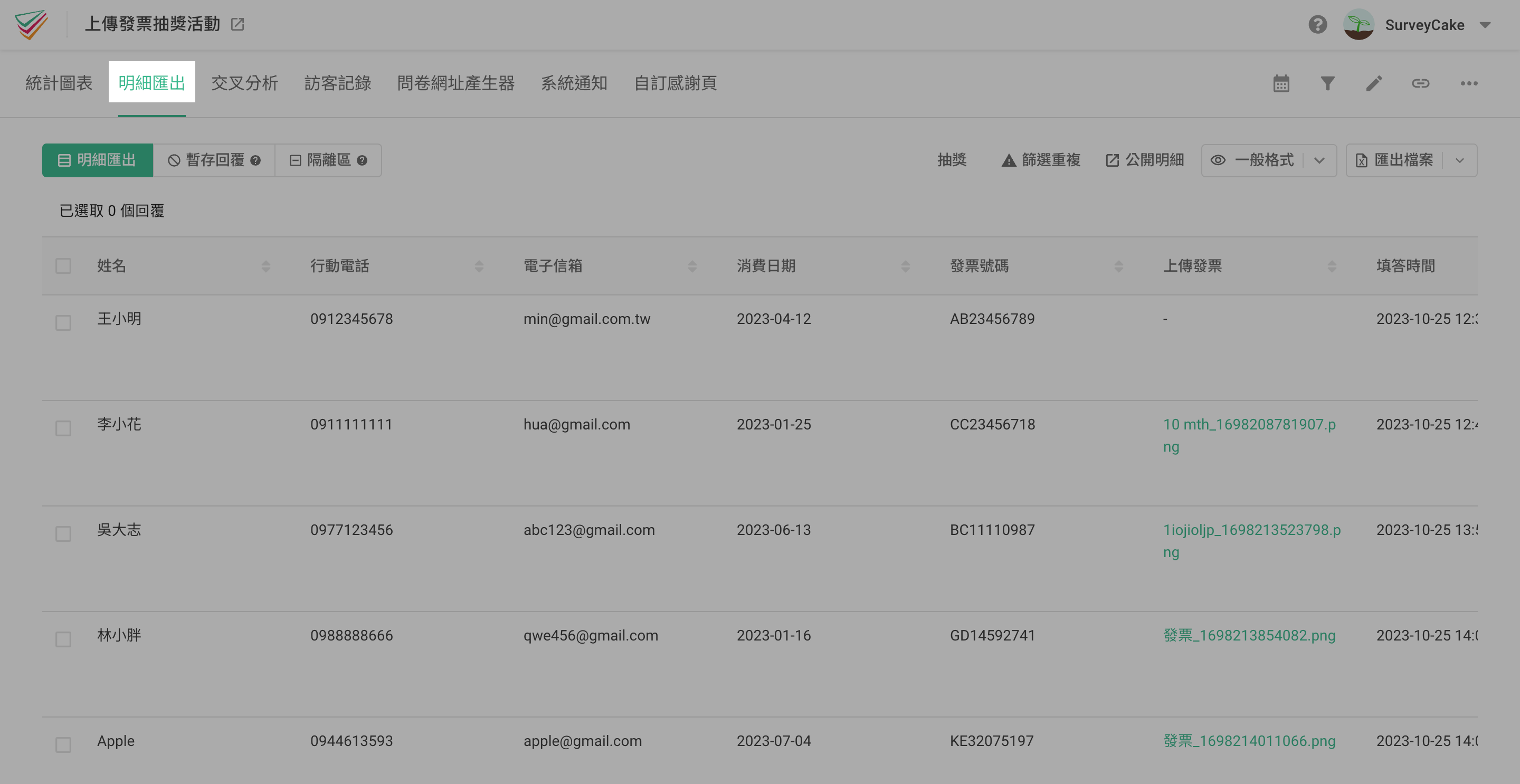 進入到明細匯出