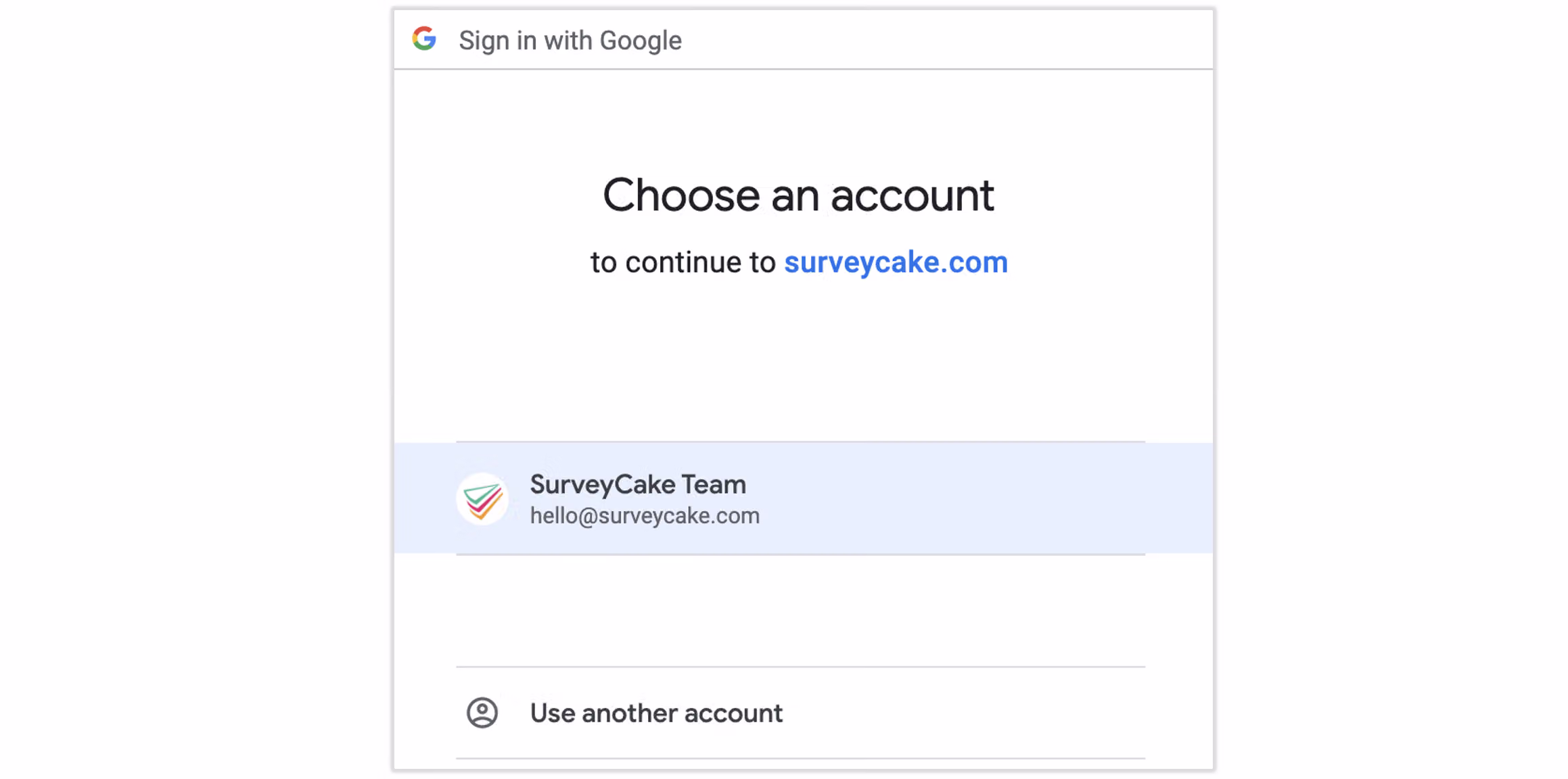 允許瀏覽器彈出視窗後,選擇 Google 帳號進行綁定的畫面