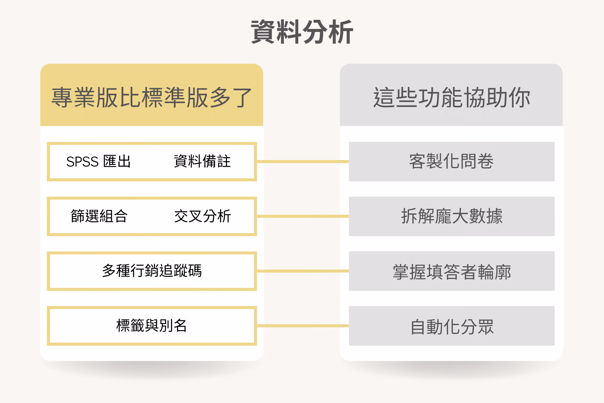 標準版和專業版的資料分析比較