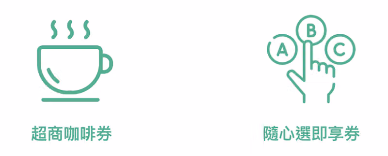 兩個圖示分別代表超商咖啡券與隨心選即享券兩種票券類型