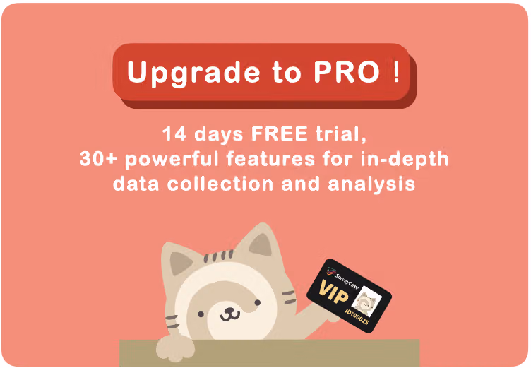 Upgrade to PRO banner offering a 14-day free trial with 30+ advanced features