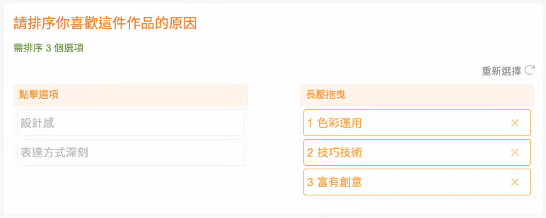 運用項目排序題,調查填答者心中的優先順序