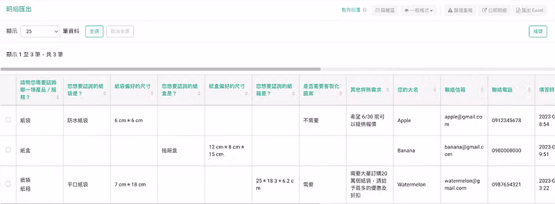 在「明細匯出」中可以看到不同客戶的需求