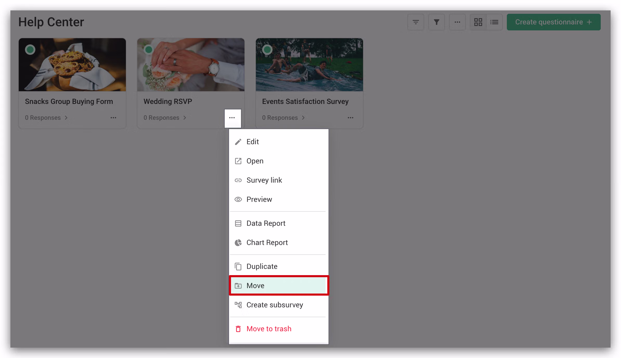 Moving an existing survey into the newly created workspace