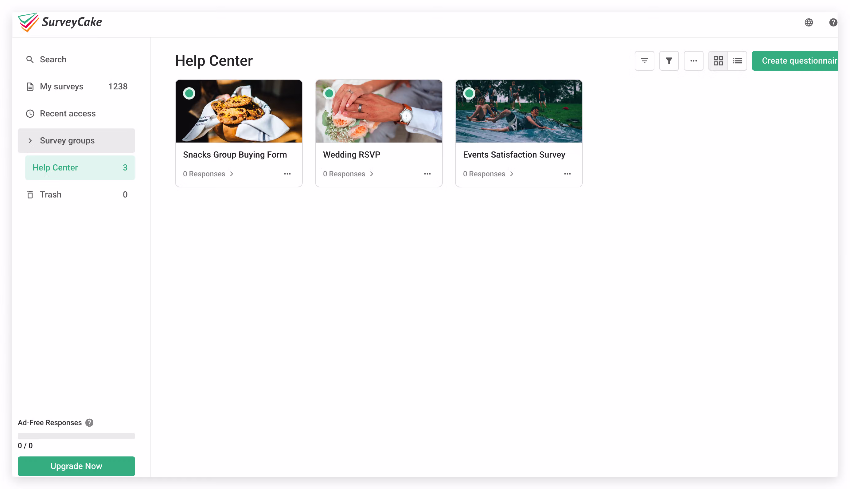 Survey overview left sidebar with the Workspace list