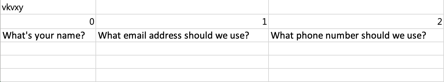 Downloaded Excel template file with survey questions converted into matching column headers
