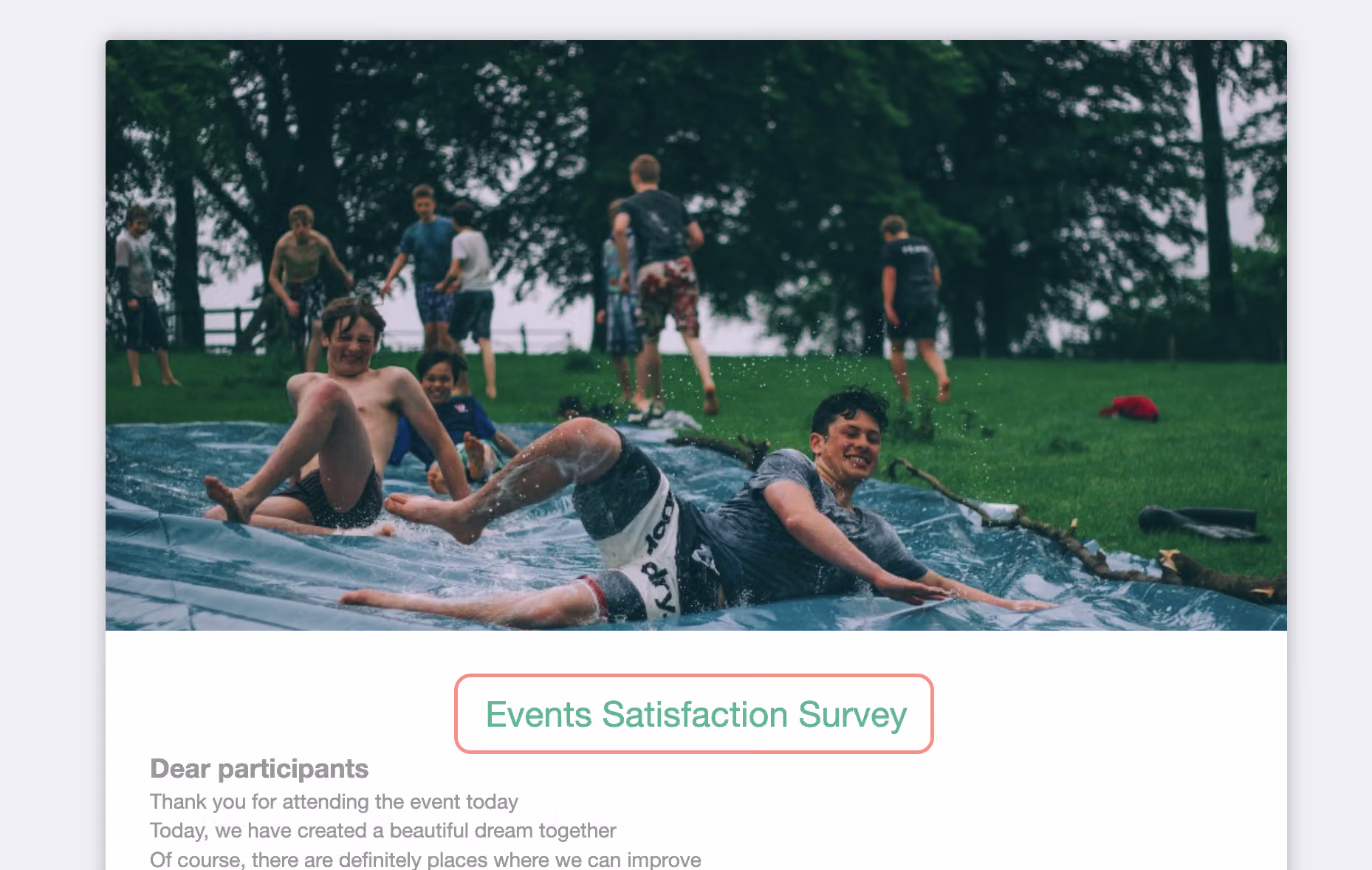 Survey preview showing the title alignment applied to the page