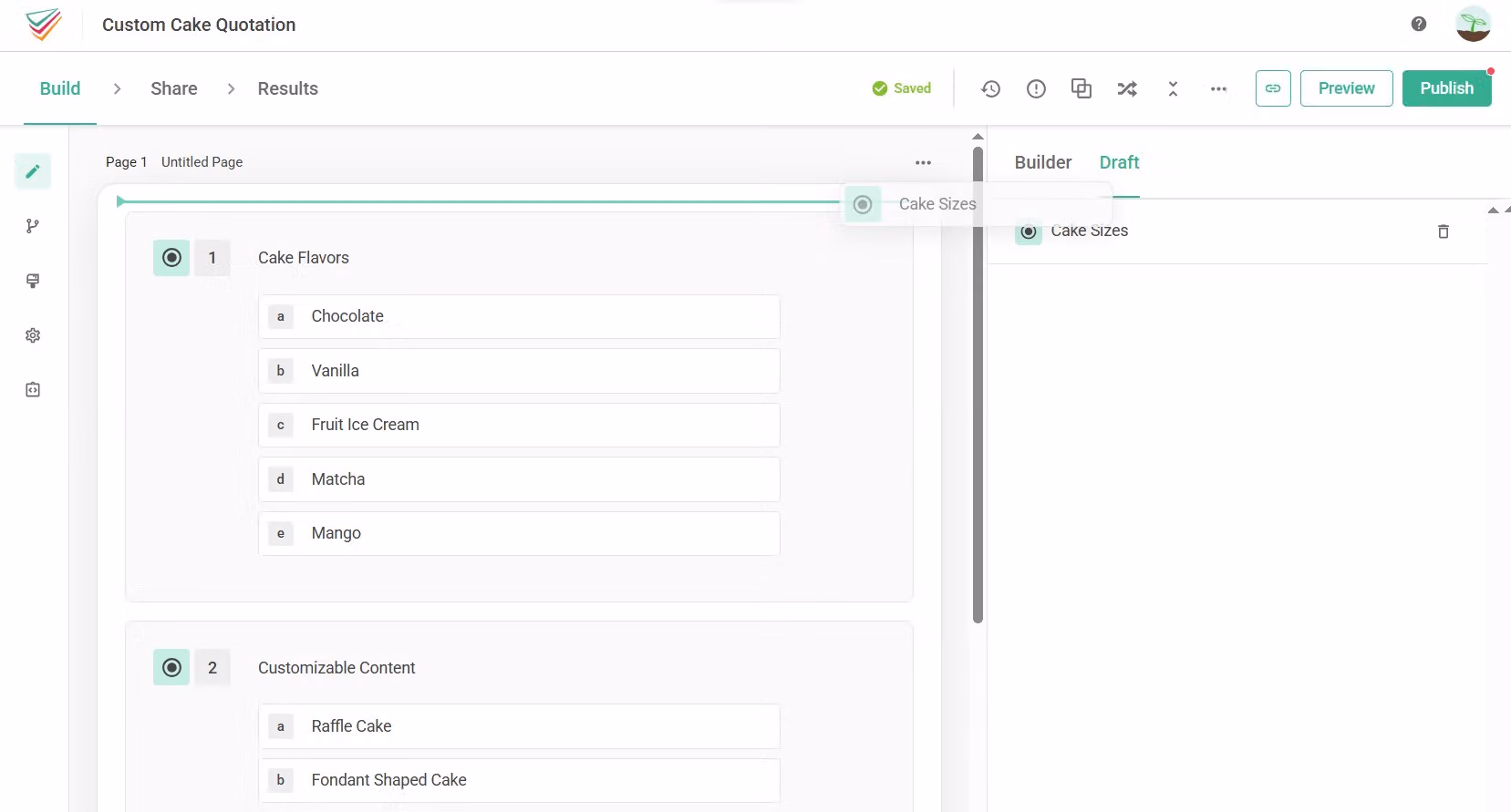 Clicking the gray question box in Draft to move it back into the survey