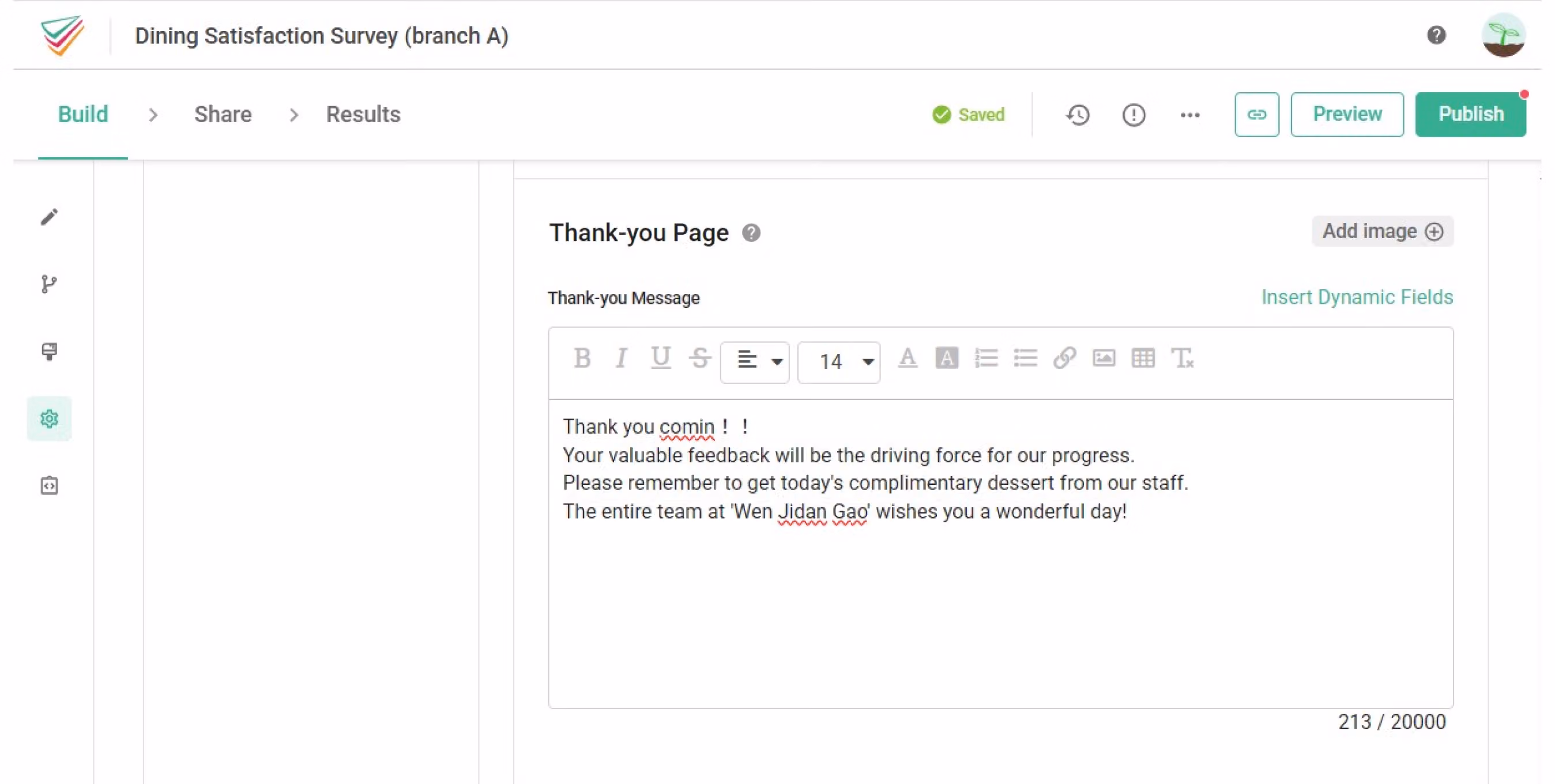 Settings screen for individually editing a subsurvey's welcome message and welcome page image