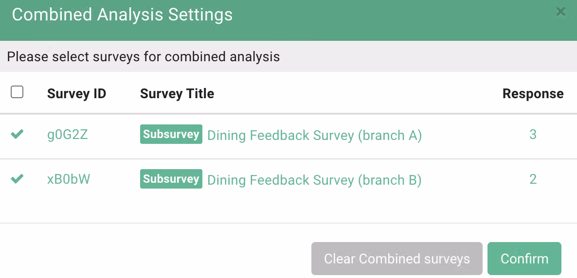 Data export checklist for selecting which subsurveys to merge