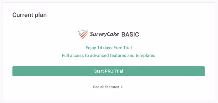 Subscription Plan screen for a Basic Plan account, showing the upgrade button and feature overview