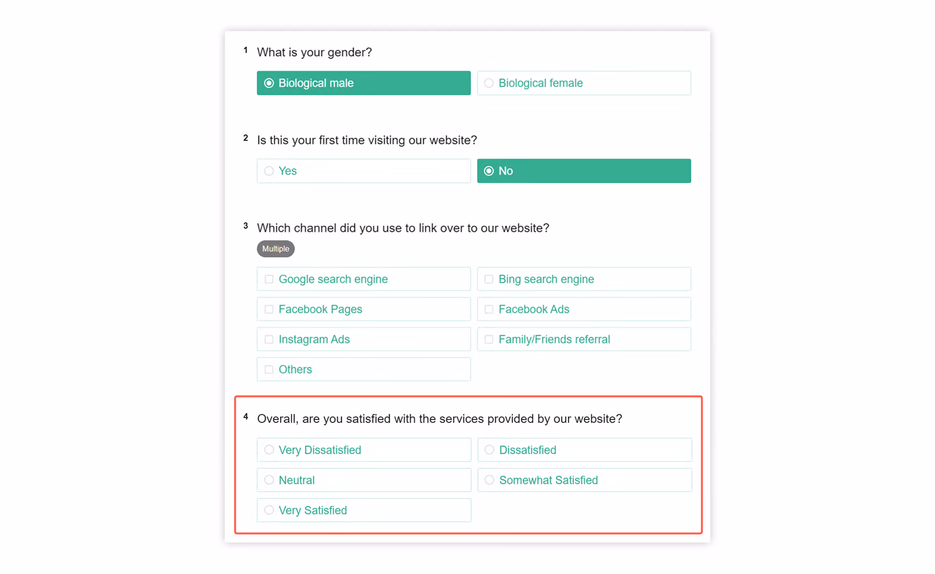 FAQ diagram showing Question 4 incorrectly appearing even when an unbranched option is selected