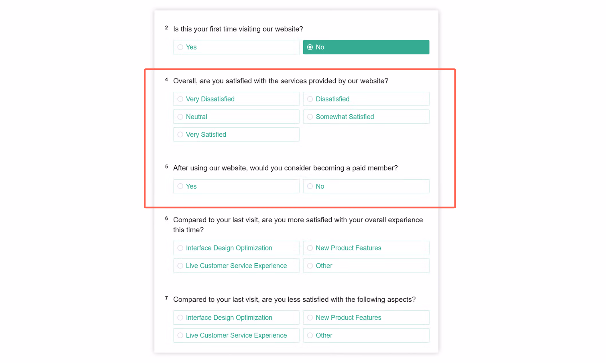 FAQ diagram showing Questions 4-5 appearing even though the option is only branched to Questions 6-8