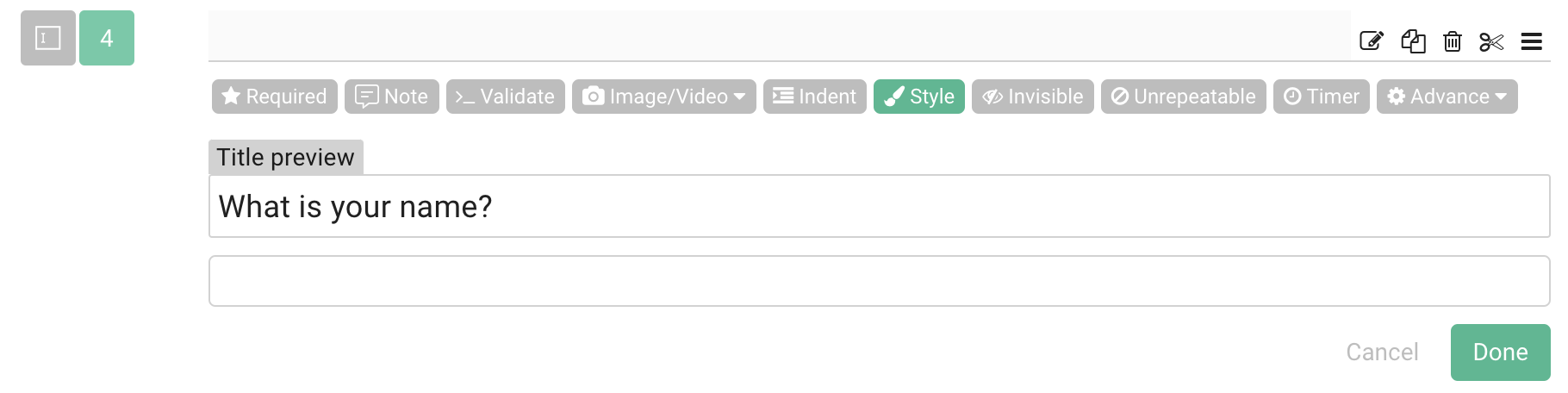 Style editor toolbar for changing font size, color, and text formatting