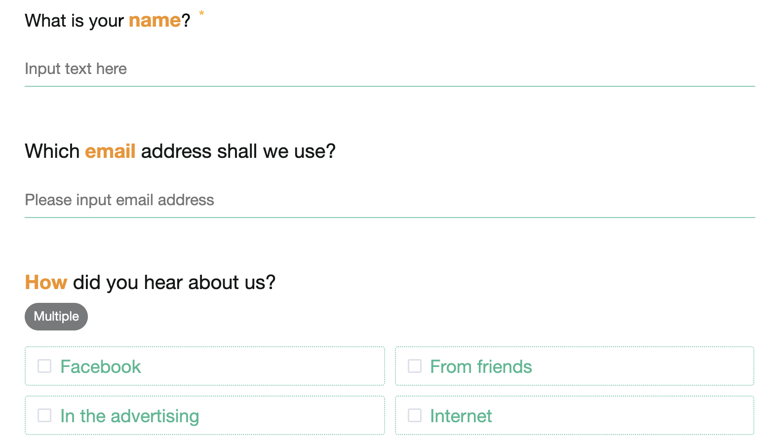 Survey questions after styling, with vibrant and colorful visual presentation