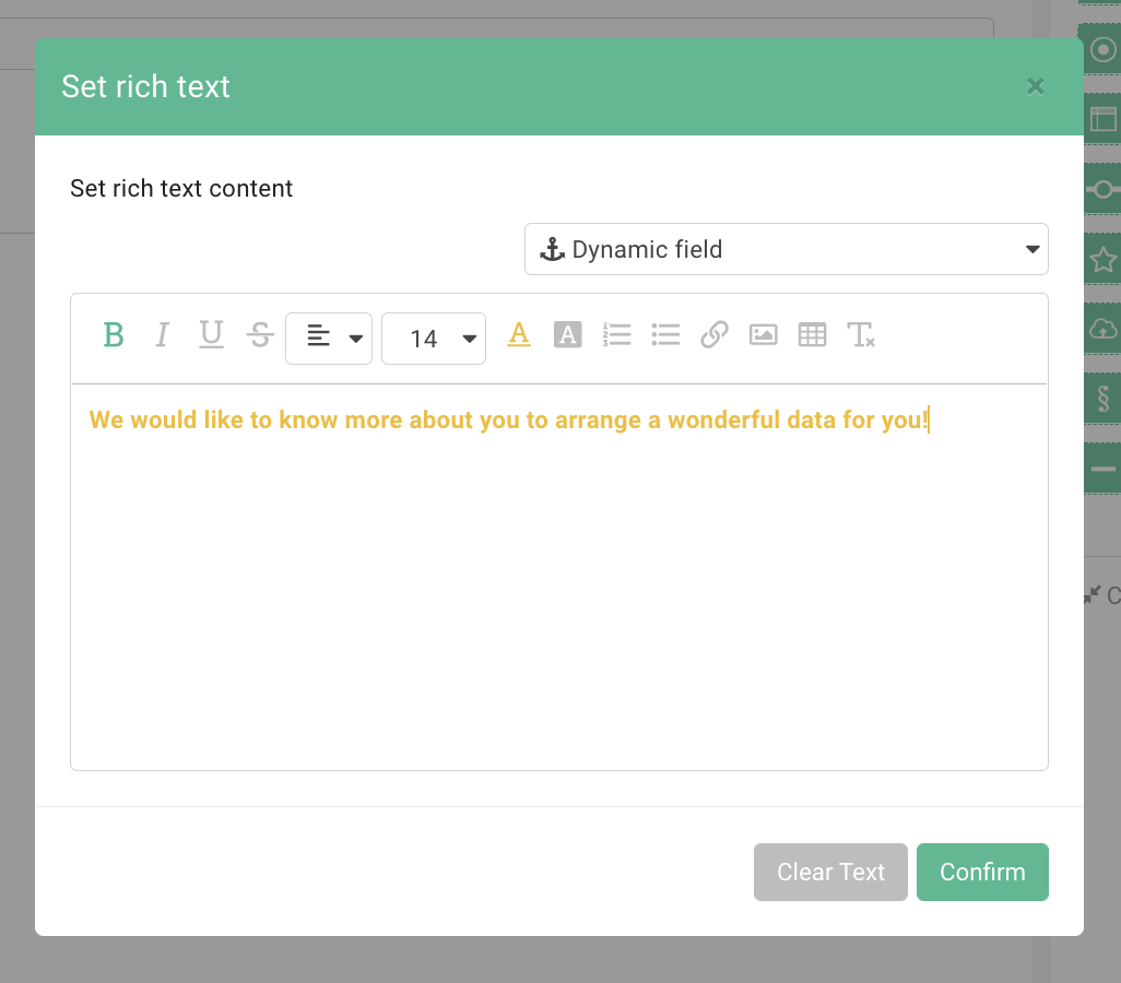 Rich Text content editor for writing and styling a survey introduction