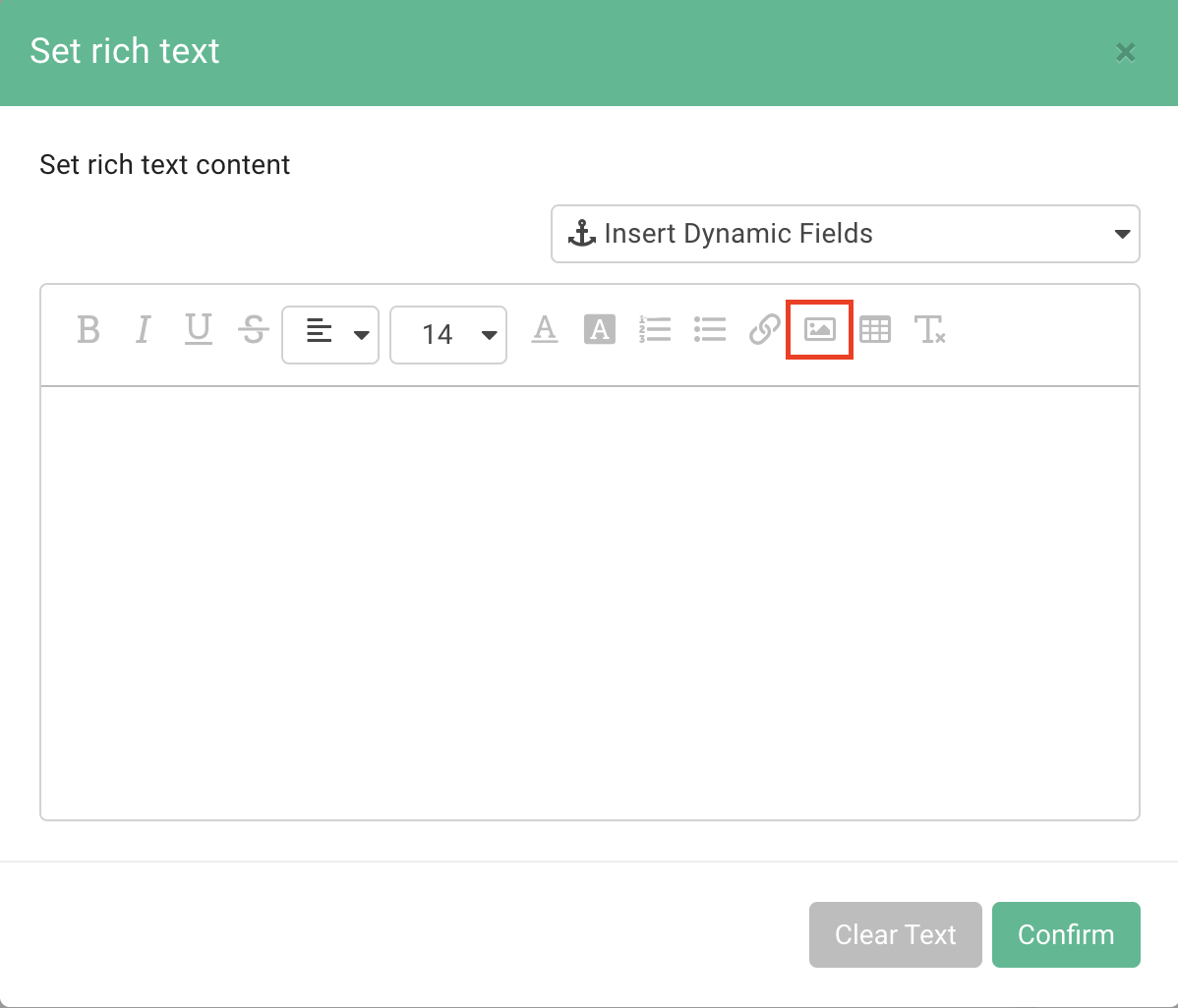 Rich Text content field with an image URL pasted in to insert a picture