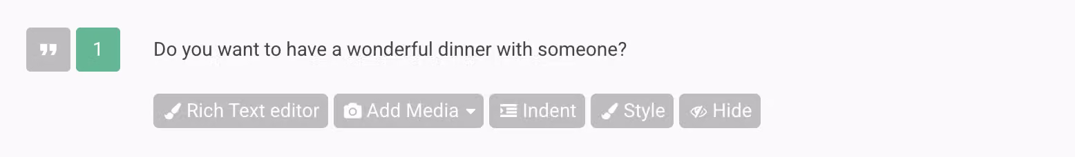 Question editor with the Rich Text question type selected to add an introduction