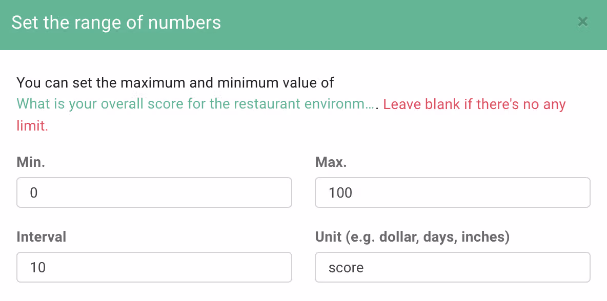 Range of Digits settings for configuring the slider's drag interval and numeric units
