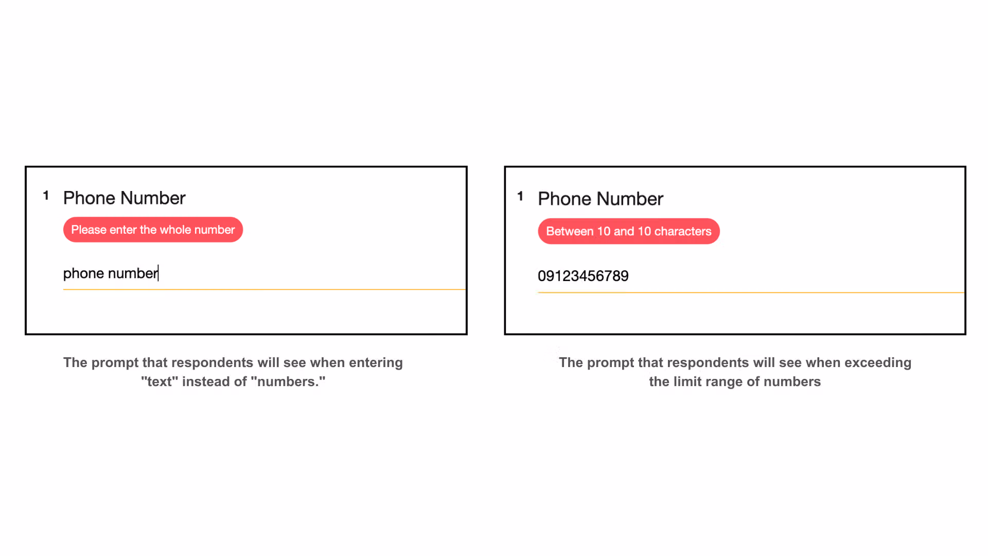 When the answer length doesn't match the set range, the system shows a reminder and blocks submission