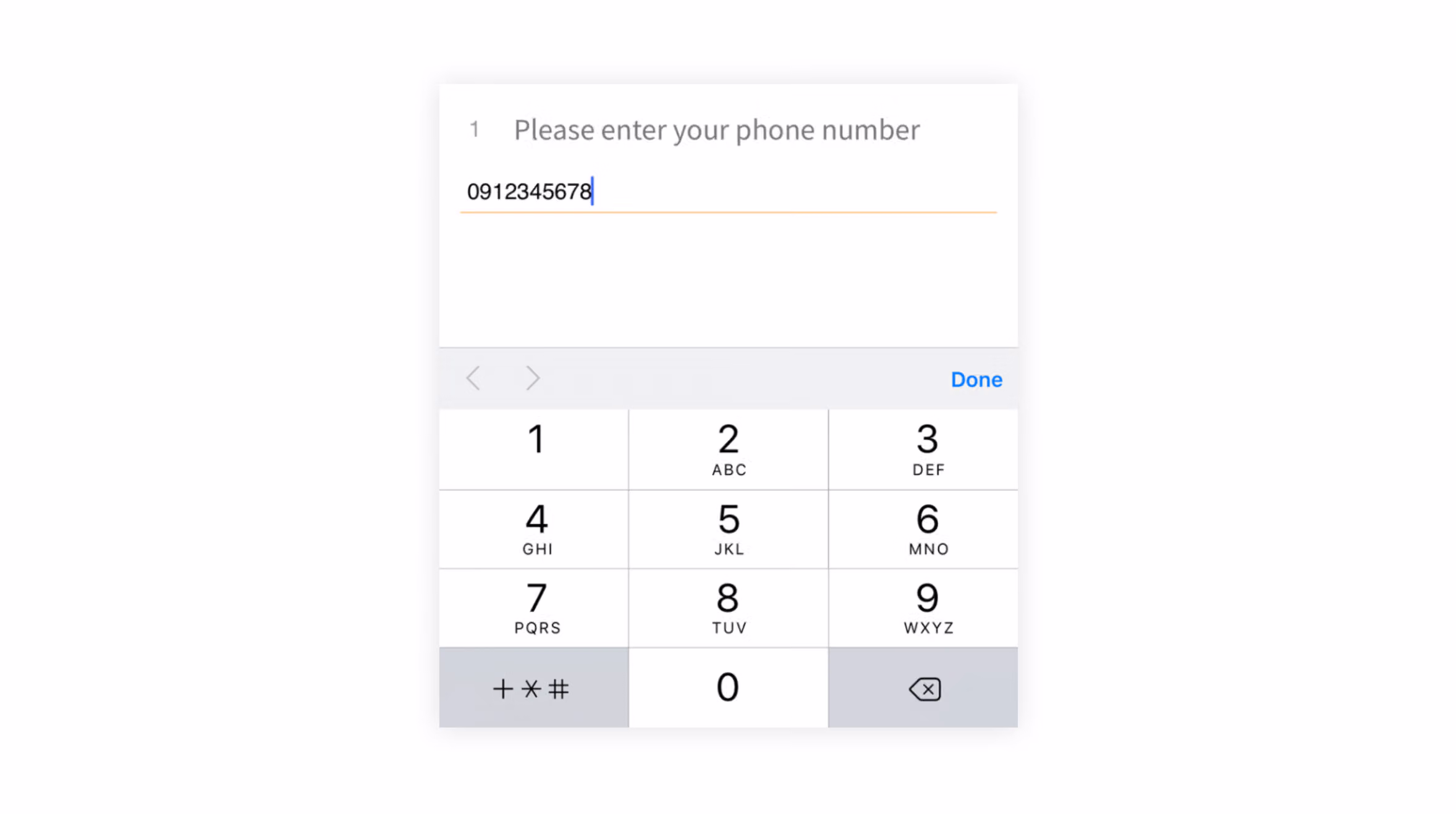 Respondent typing a phone number on mobile with the numeric keypad displayed