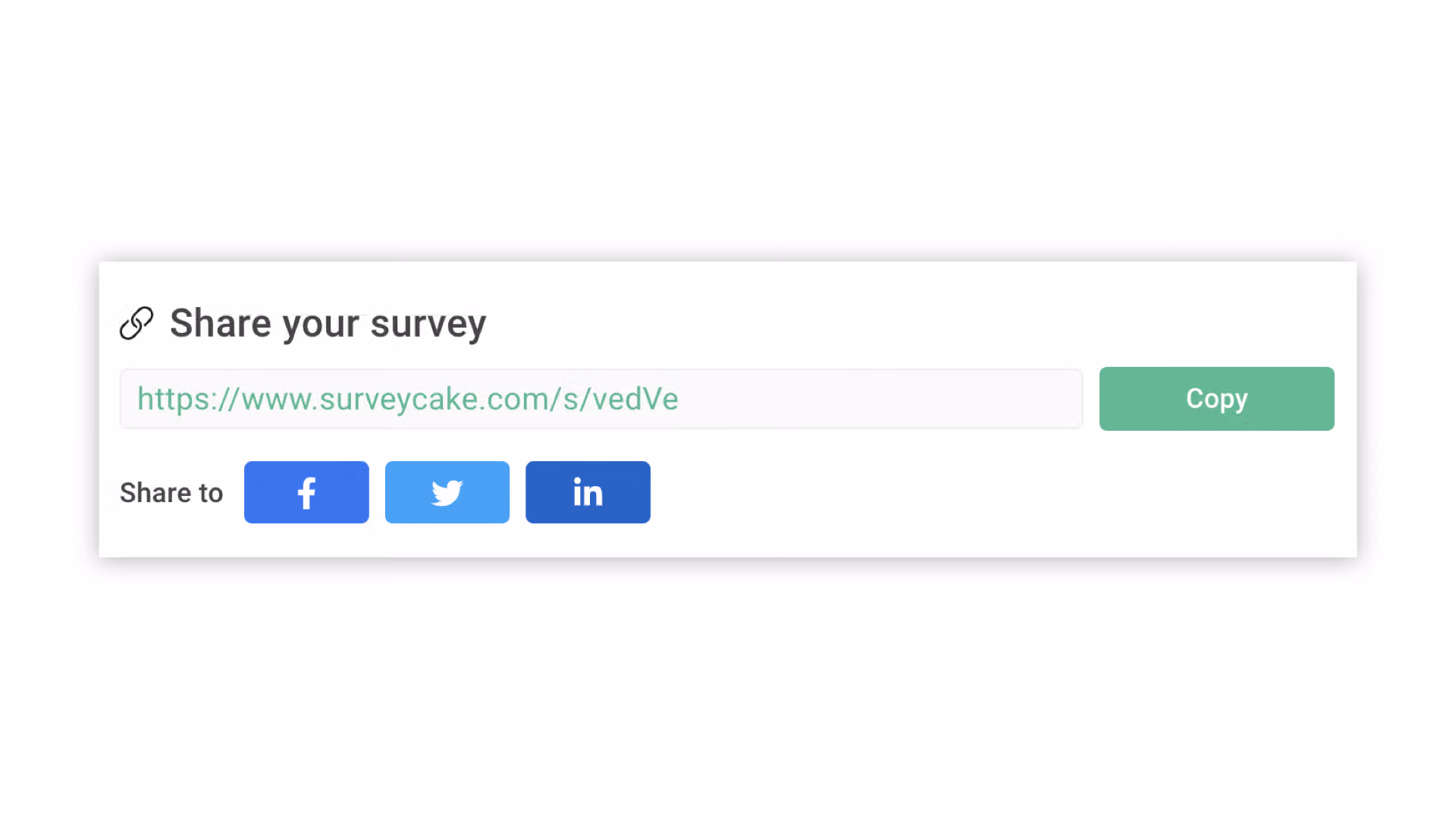 Share Survey panel showing the copyable survey link option