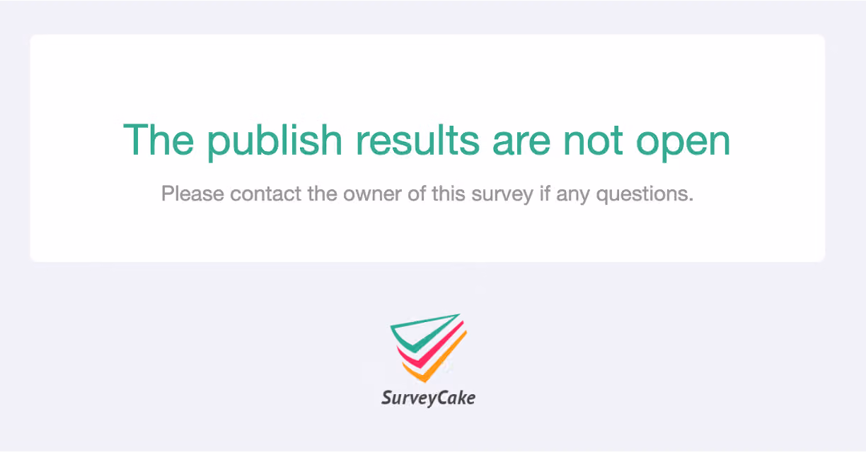 Notification message 'the publish results are not open' shown when the survey status is off