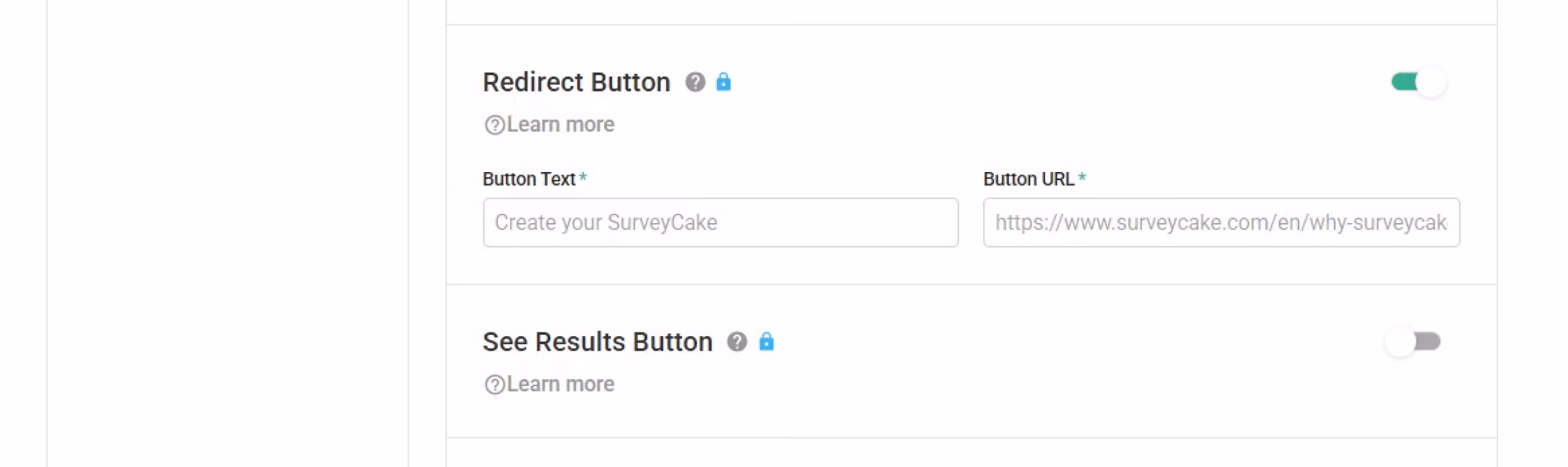 Survey settings page top toolbar with the survey title, preview, and publish buttons