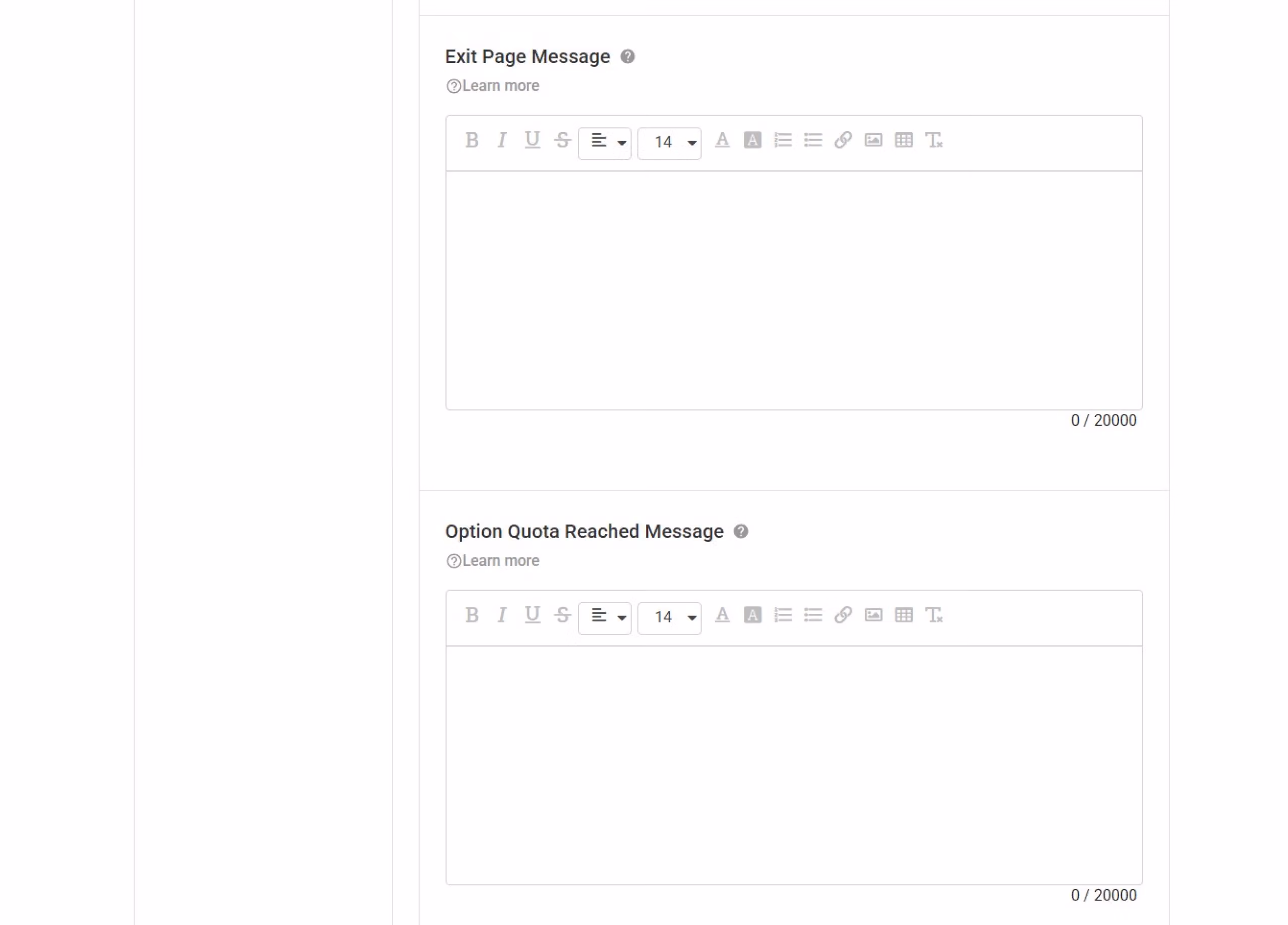 Survey settings page Welcome and Thank-You Page section settings options
