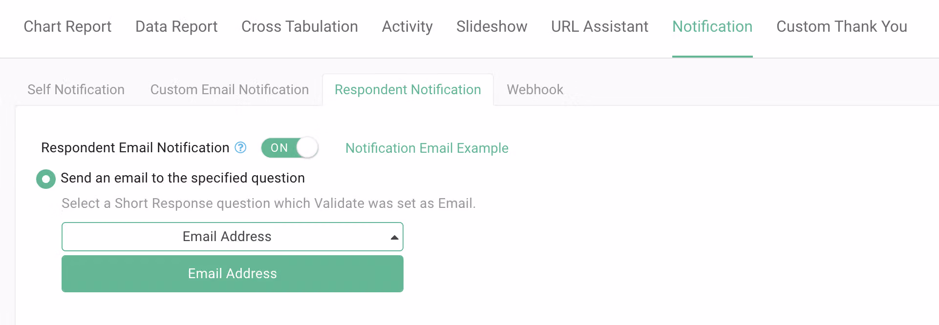 Thank you message settings with the option to insert the serial number selected