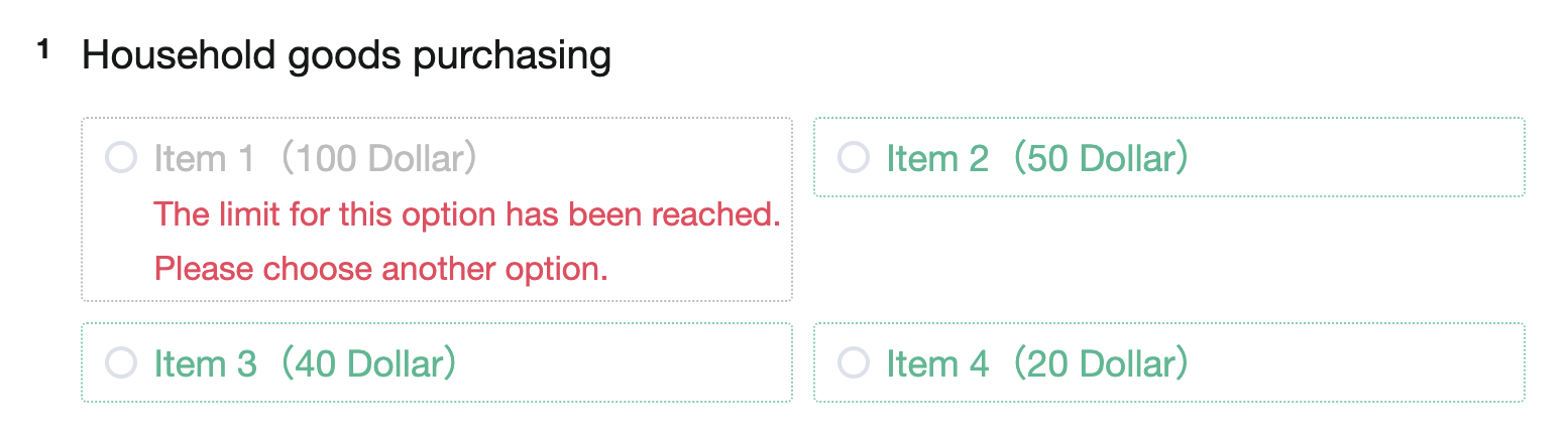 Survey response screen showing a full-option reminder to choose another option