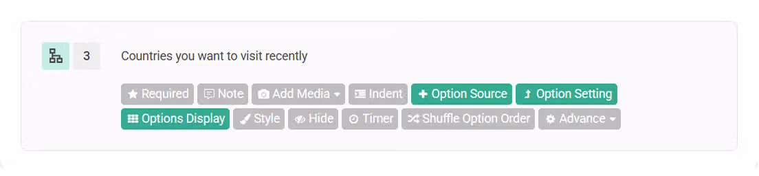 Survey editor screen setting up options for the European countries checkbox question