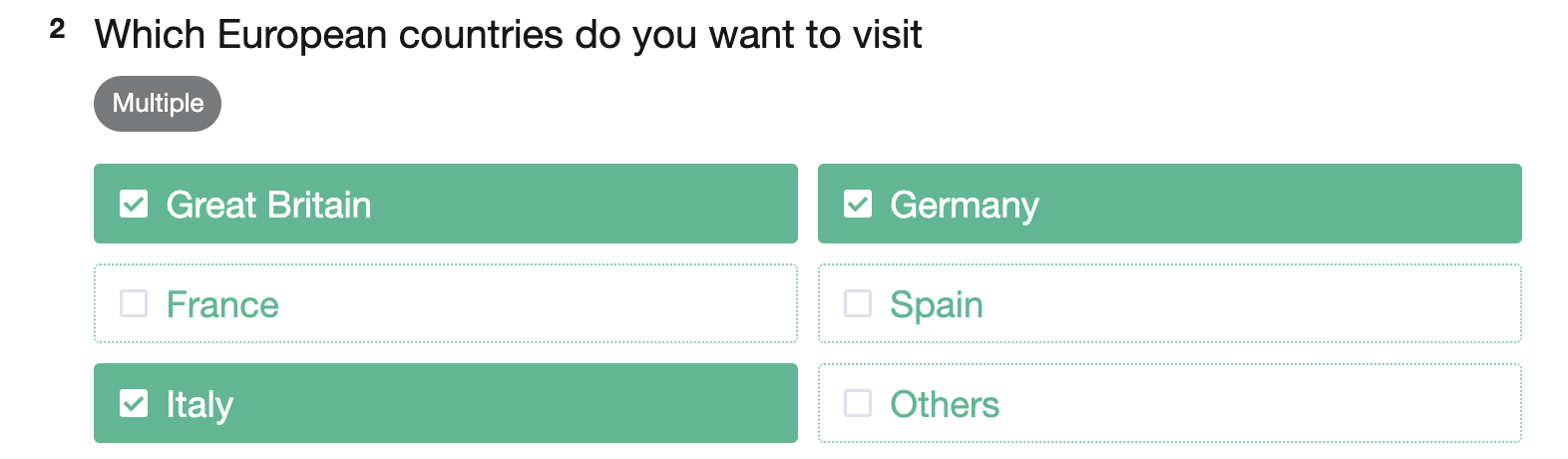 Respondent checking answers in the European countries checkbox question