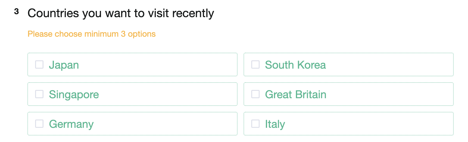 Selection Based question automatically pulling in previously selected answers so respondents can pick their top country