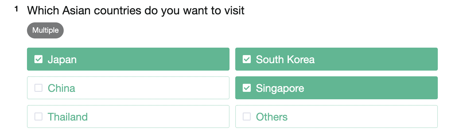 Respondent checking answers in the Asian countries checkbox question