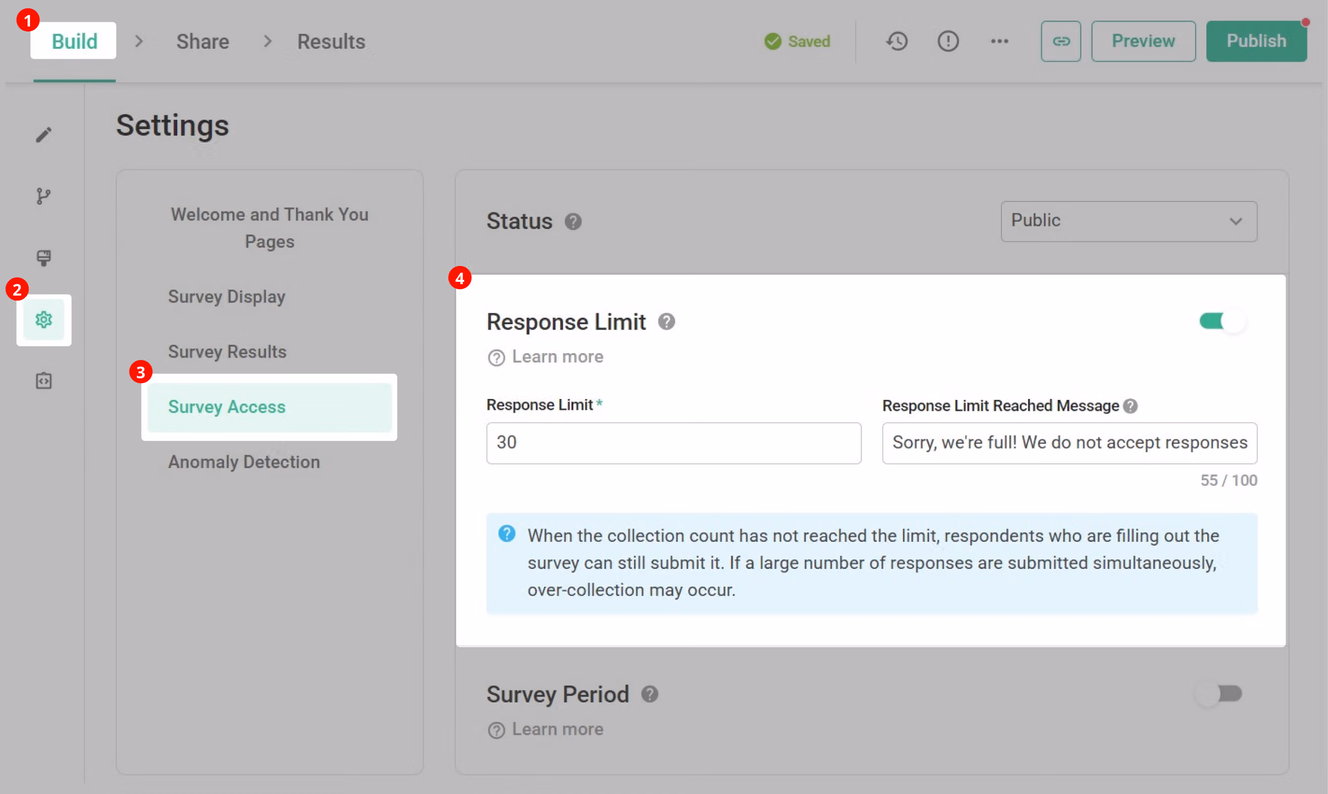 Survey closed message shown to respondents once the response limit is reached