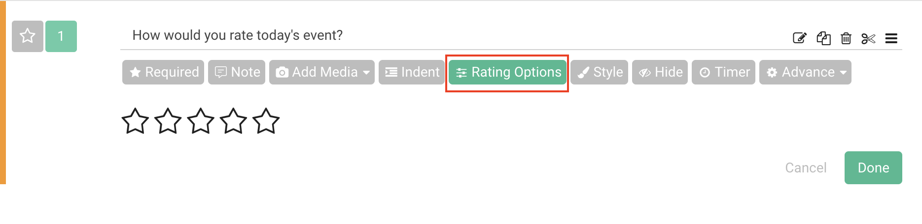 Example 5-star Rating question used to collect satisfaction feedback after an event