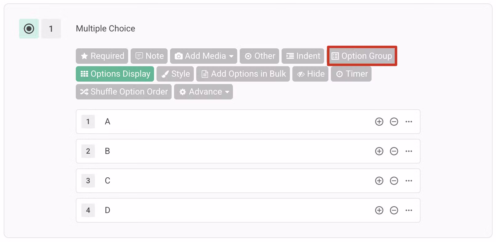 Option Group menu with Randomize Within Option Group selected from the ... options