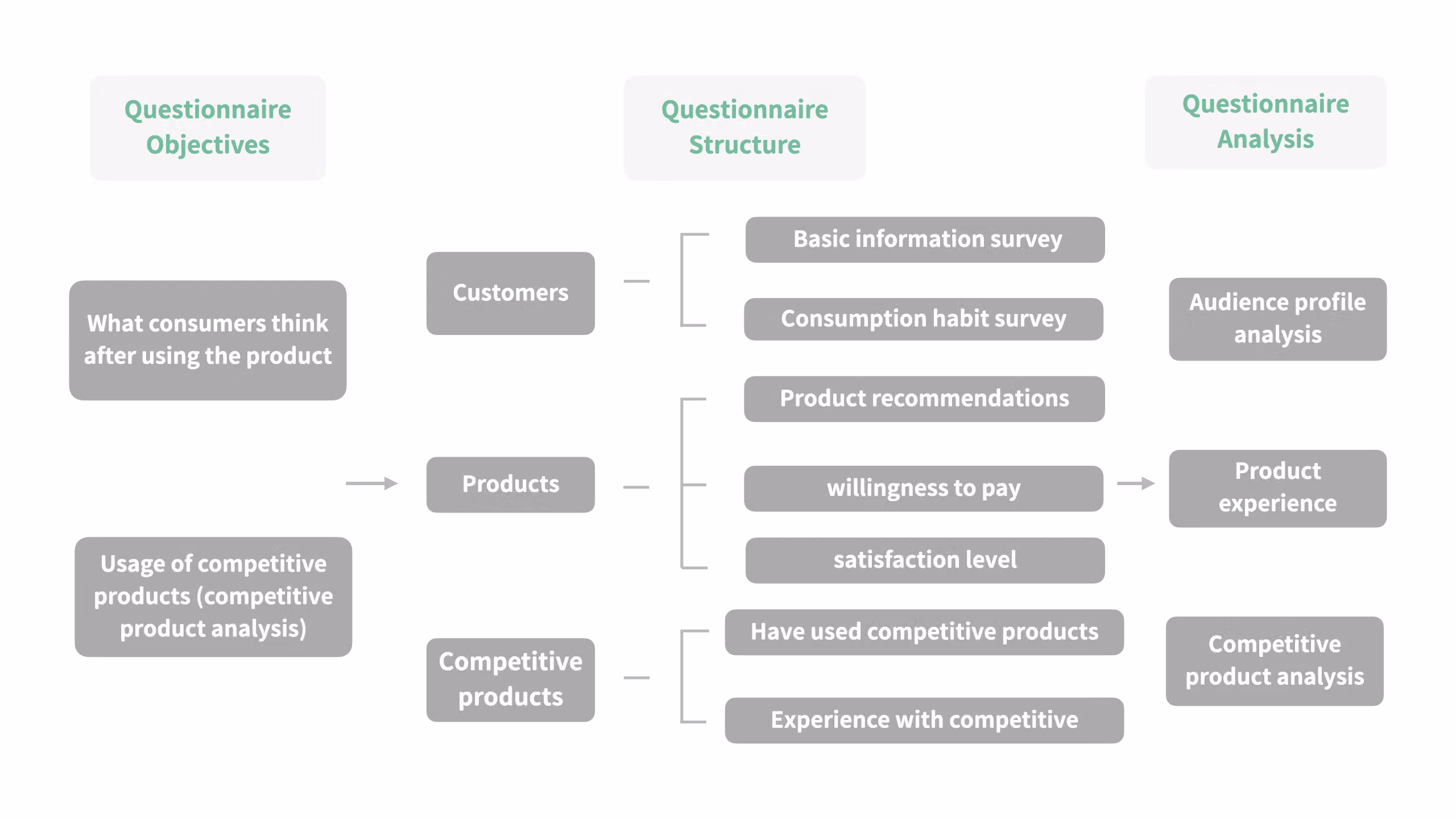 Example consumer experience survey covering customer information, product experience, and competitor usage