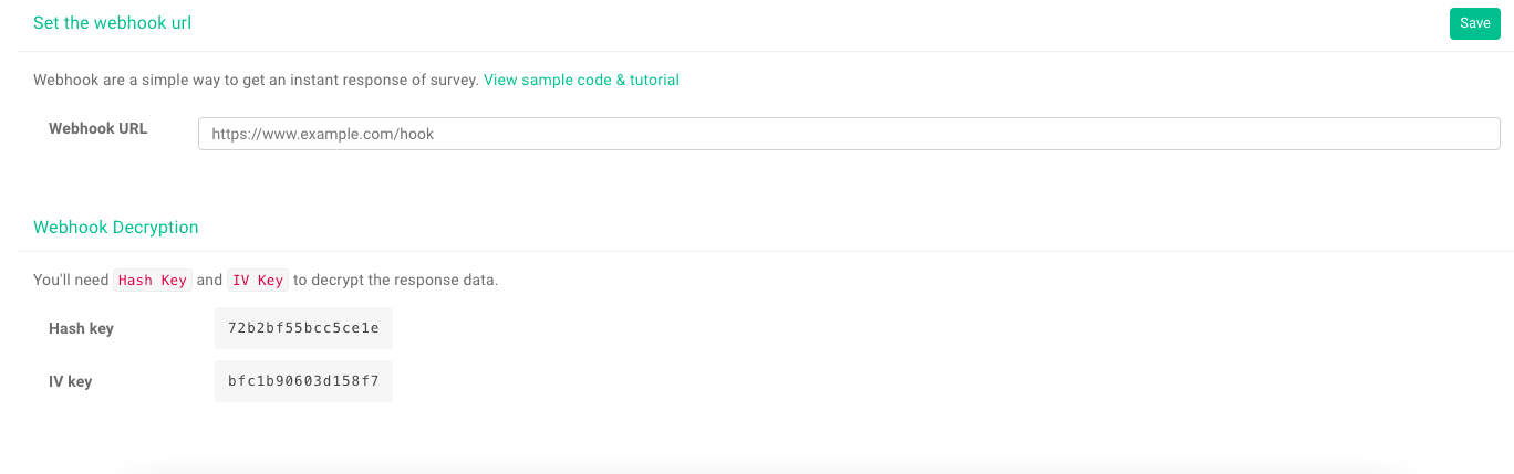 Survey settings page for adding GA tracking code and Facebook Pixel