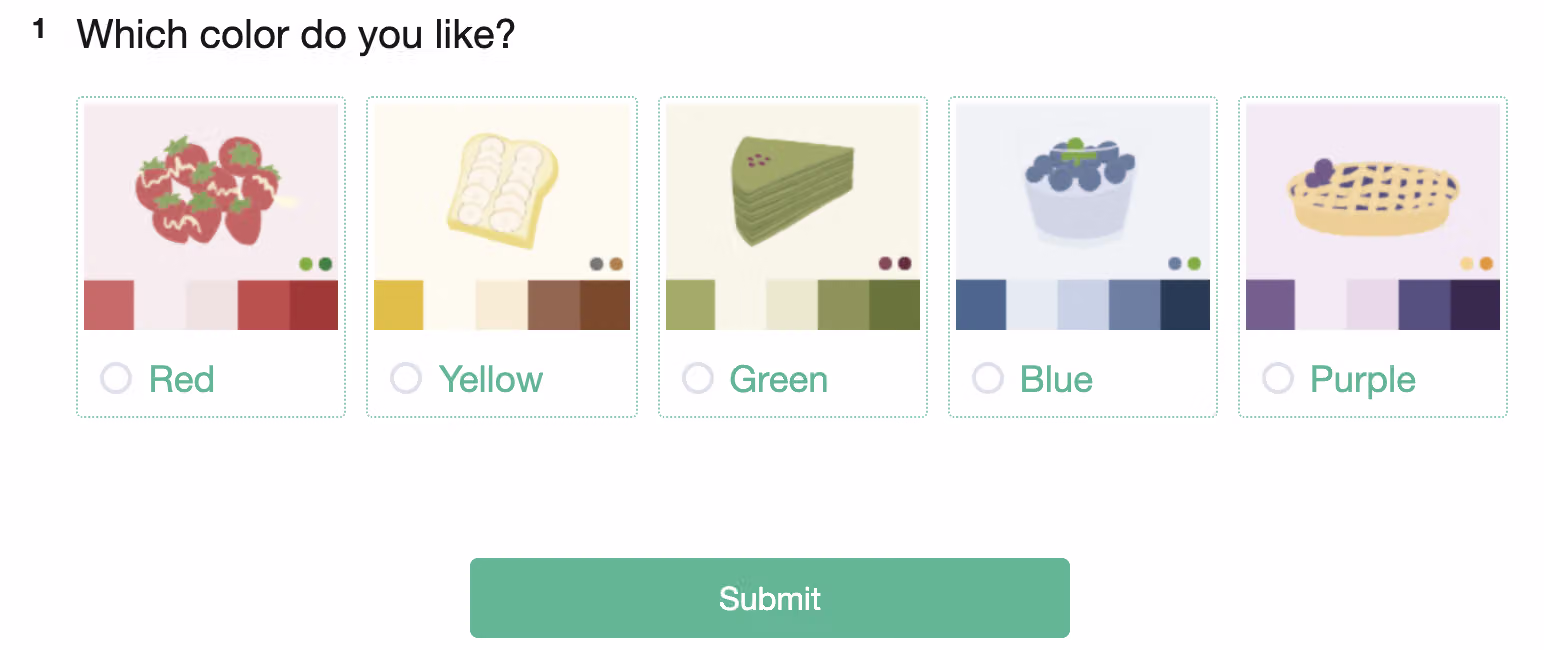 Survey preview on a computer screen showing five options displayed in one row