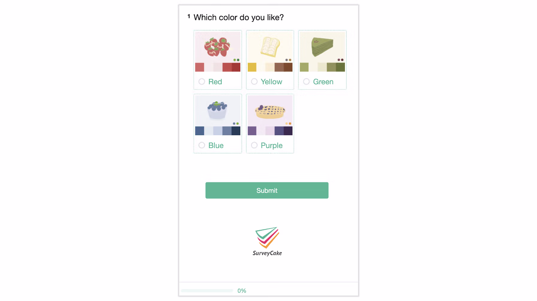 Survey preview on a mobile device showing the same five options in one row