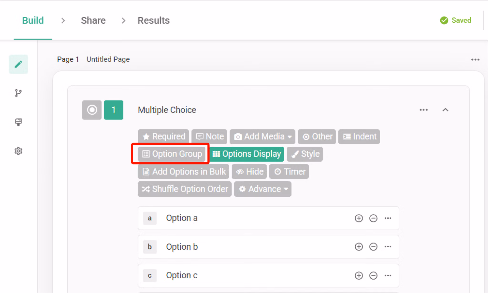 Option Group button clicked in the toolbar to start the button-click method